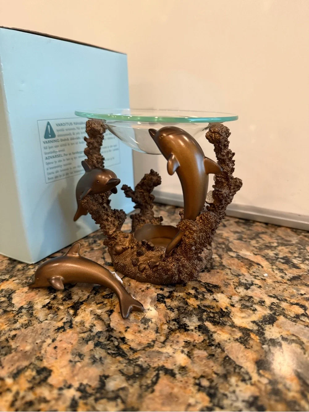 PartyLite Bronze Dolphin Wax Melt Warmer 1 broke dolphin